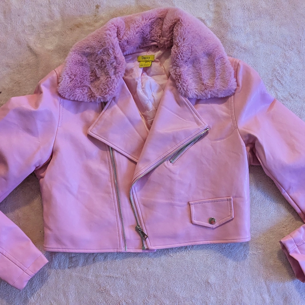 Daisy Light Pink Women's Jacket with Faux Fur Collar